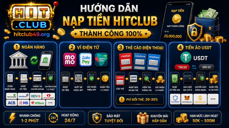 Hướng dẫn các bước nạp tiền HITCLUB nhanh chóng
