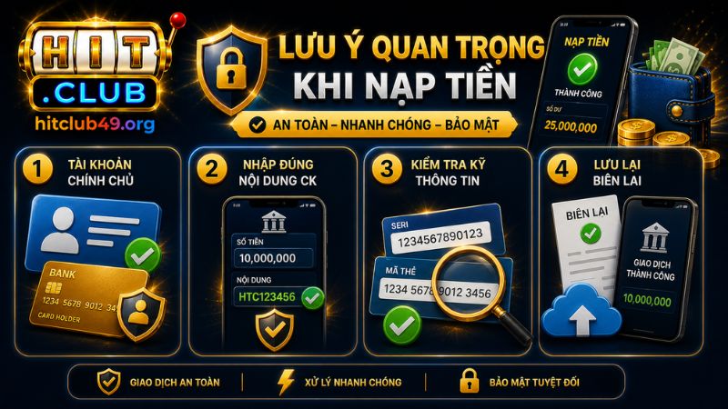 Những lưu ý quan trọng khi nạp tiền tại HITCLUB